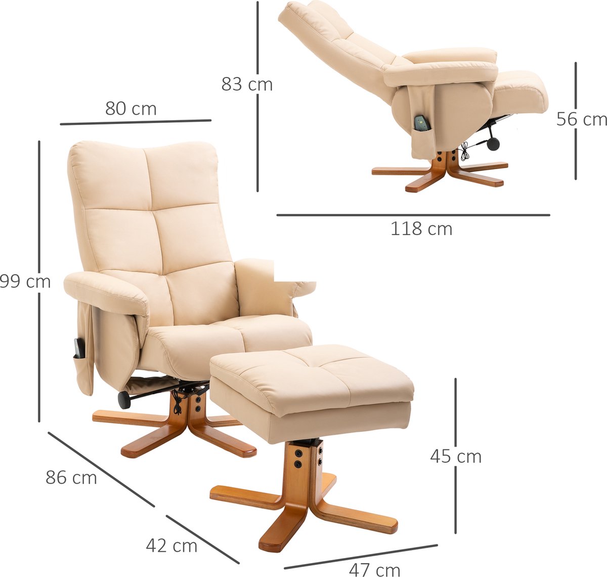 Afbeelding 2 van HOMCOM Massagestoel 700-111V02 Ligfunctie Creme