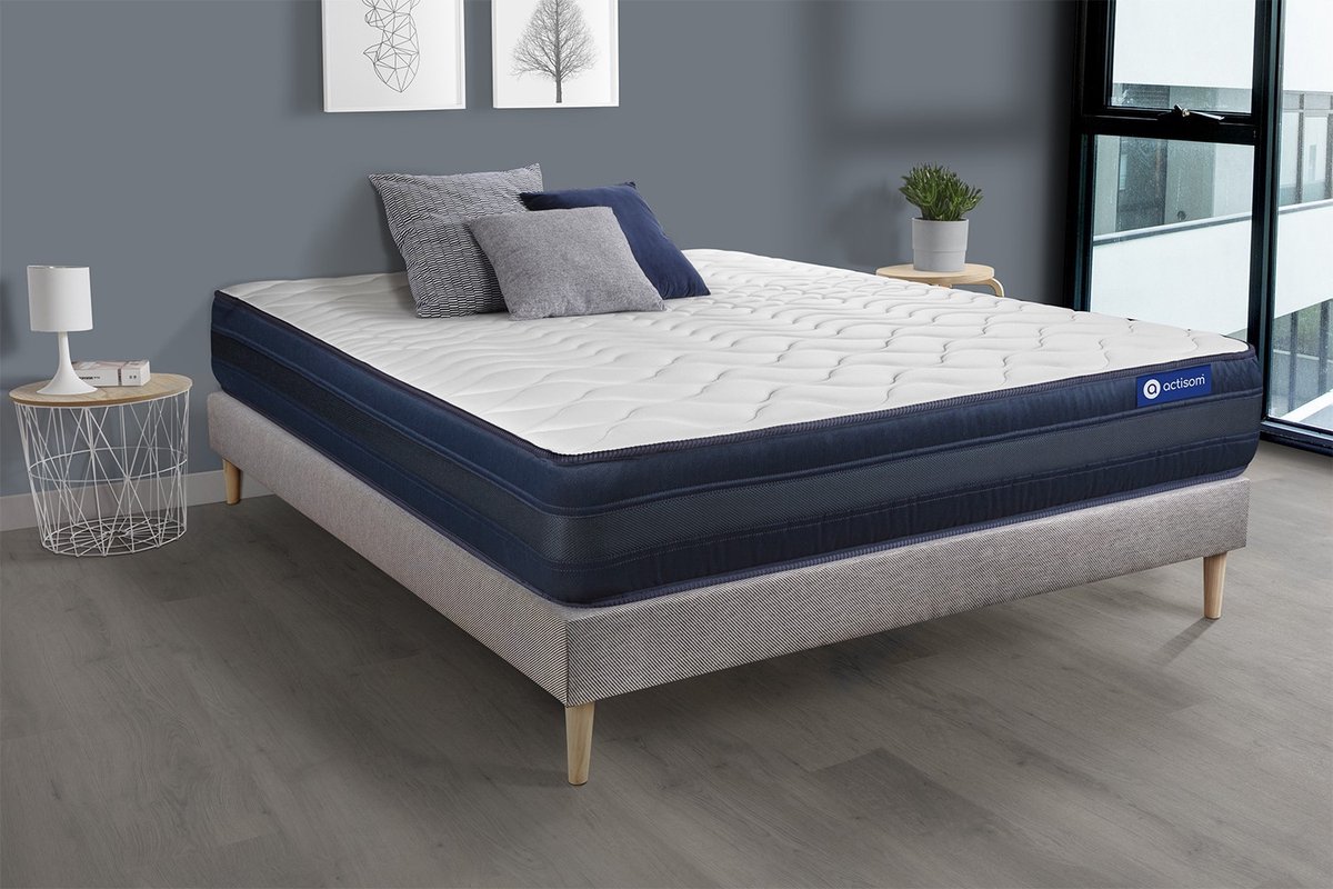 Complete boxspring met matras tweepersoons- Actisom Actiflex tech grijs - Pocketveren en traagschuim - 140 x 220 cm