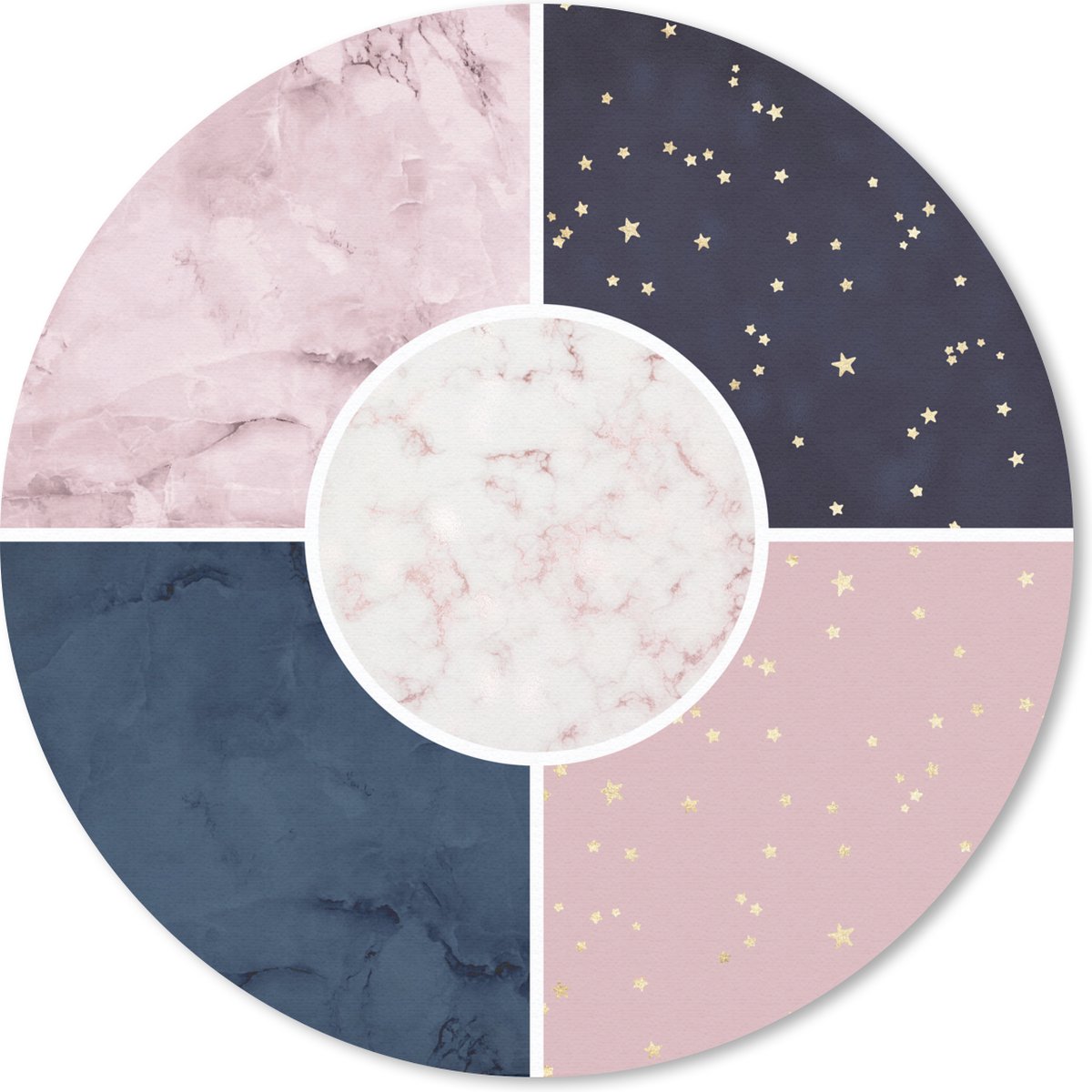 Muismat rond 20x20 cm - Mousepad Marmer - Roze - Blauw - Ronde muismatten