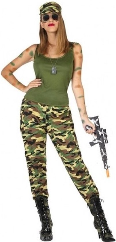 Verkleed kostuum - militair/soldaat kostuum/pak camouflage voor dames - carnavalskleding - voordelig geprijsd 38/40