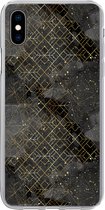 Geschikt voor iPhone Xs Max hoesje - Marmer print - Zwart - Goud - Geometrie - Siliconen Telefoonhoesje