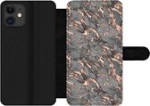 Bookcase Geschikt voor iPhone 12 Pro telefoonhoesje - Marmer print - Rose - Grijs - Patronen - Met vakjes - Wallet case met magneetsluiting