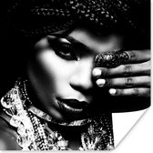 Poster Vrouw - Sieraden - Zwart - Wit - zwart wit - 50x50 cm
