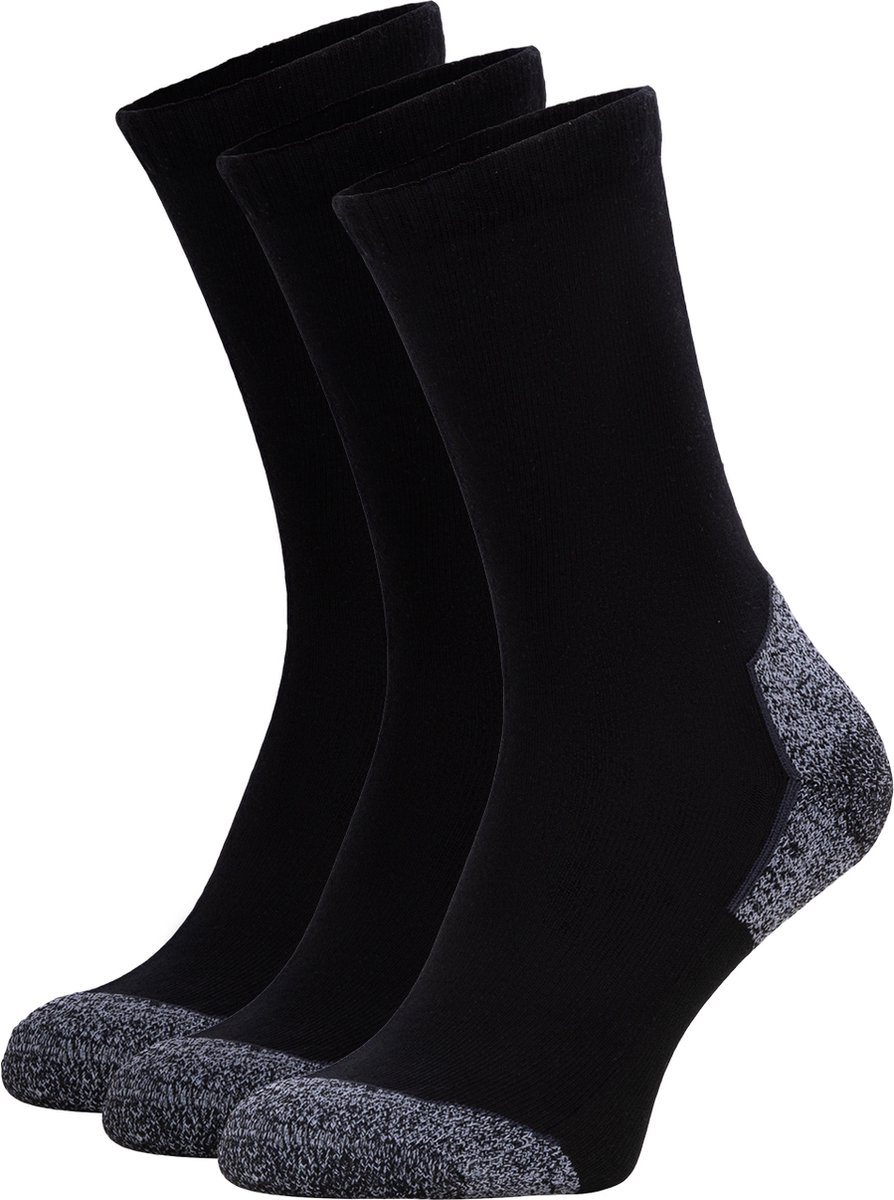 NOMAD® 3 Pack Sokken Maat 43-46 | Bio Katoen Wandelsokken Crew 3-pack Zwart | Naadloos | Dames & Heren | Medium demping | Anti geur