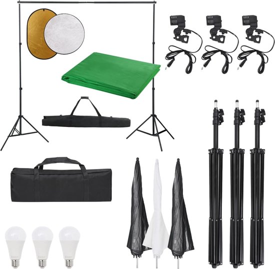 vidaXL - Fotostudioset - met - verlichtingsset, - achtergrond - en - reflector