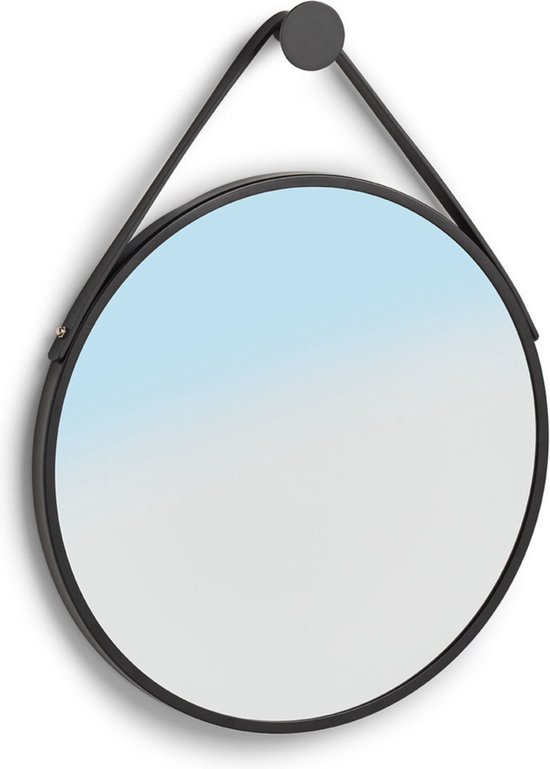 Ronde wandspiegel zwart metaal 40 cm met ophanghaak - Industriele spiegel voor in de hal, badkamer of toilet