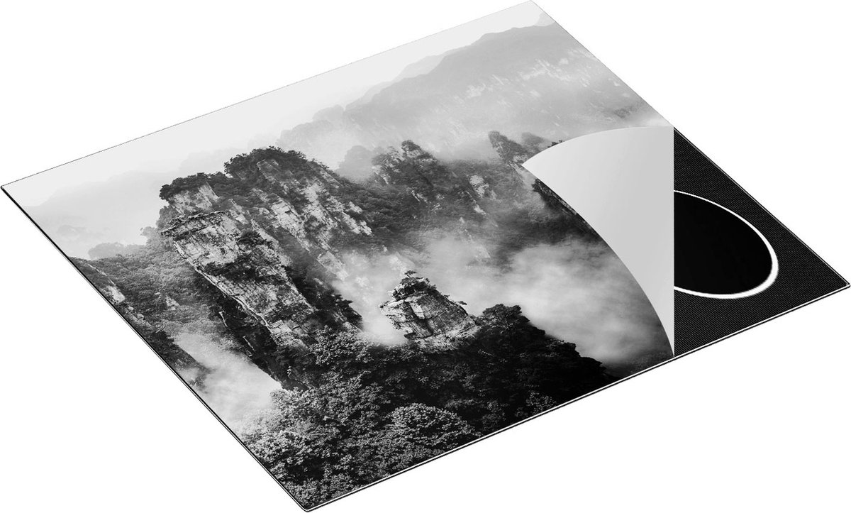 Chefcare Inductie Beschermer Zhangjiajie Klif Bergen in China - Zwart Wit - 60x50 cm - Afdekplaat Inductie - Kookplaat Beschermer - Inductie Mat