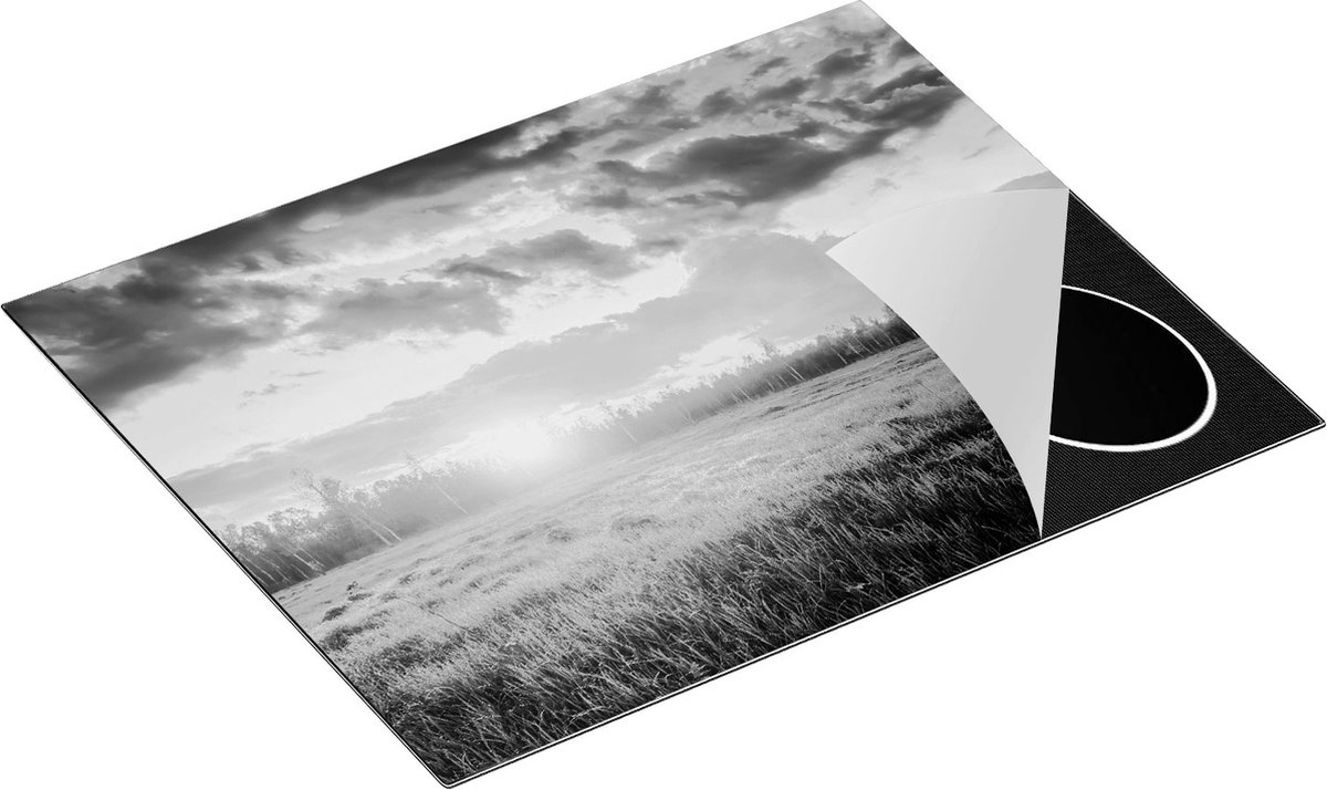 Chefcare Inductie Beschermer Zonsopkomst in het Veld - Zwart Wit - 65x55 cm - Afdekplaat Inductie - Kookplaat Beschermer - Inductie Mat