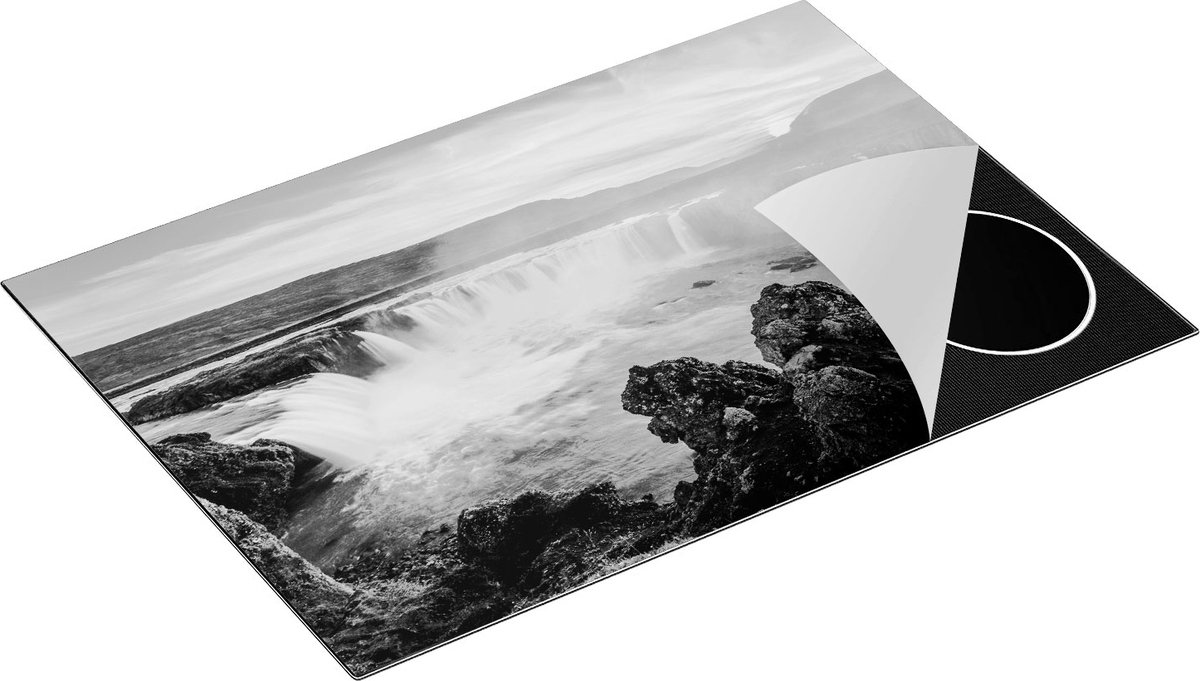 Chefcare Inductie Beschermer Watervallen bij Zonsondergang - Zwart Wit - 75x52 cm - Afdekplaat Inductie - Kookplaat Beschermer - Inductie Mat
