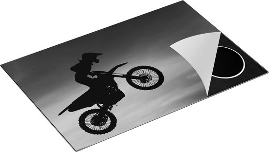 Chefcare Inductie Beschermer Silhouet van een Motorcross in de Lucht - Zwart Wit - 80x50 cm - Afdekplaat Inductie - Kookplaat Beschermer - Inductie Mat