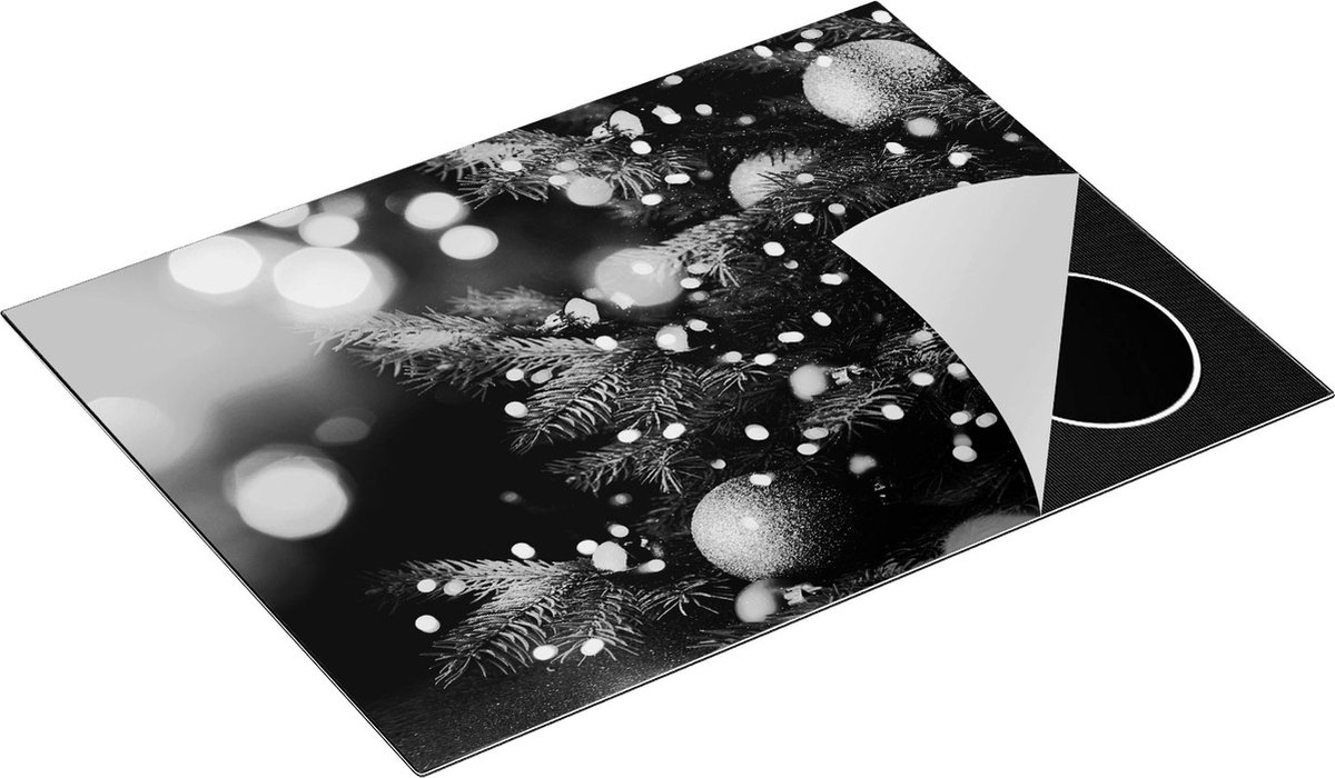 Chefcare Inductie Beschermer Versierde Kerstboom met Lichtjes - Zwart Wit - 70x52 cm - Afdekplaat Inductie - Kookplaat Beschermer - Inductie Mat