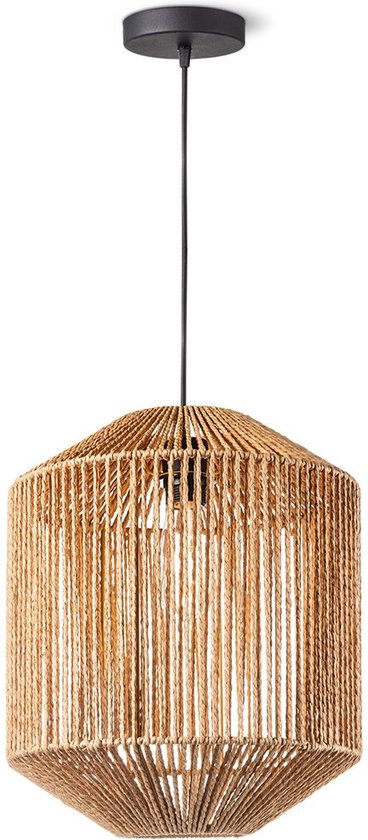 Light-Home Pendellamp BOHO - Moderne Hanglampe voor Woonkamer, Slaapkamer Eetkamer en Keuken - E27 - Metalen Hanglamp met Stoffen kap - Klassiek 1 Lichtbron - Grijs en Jute