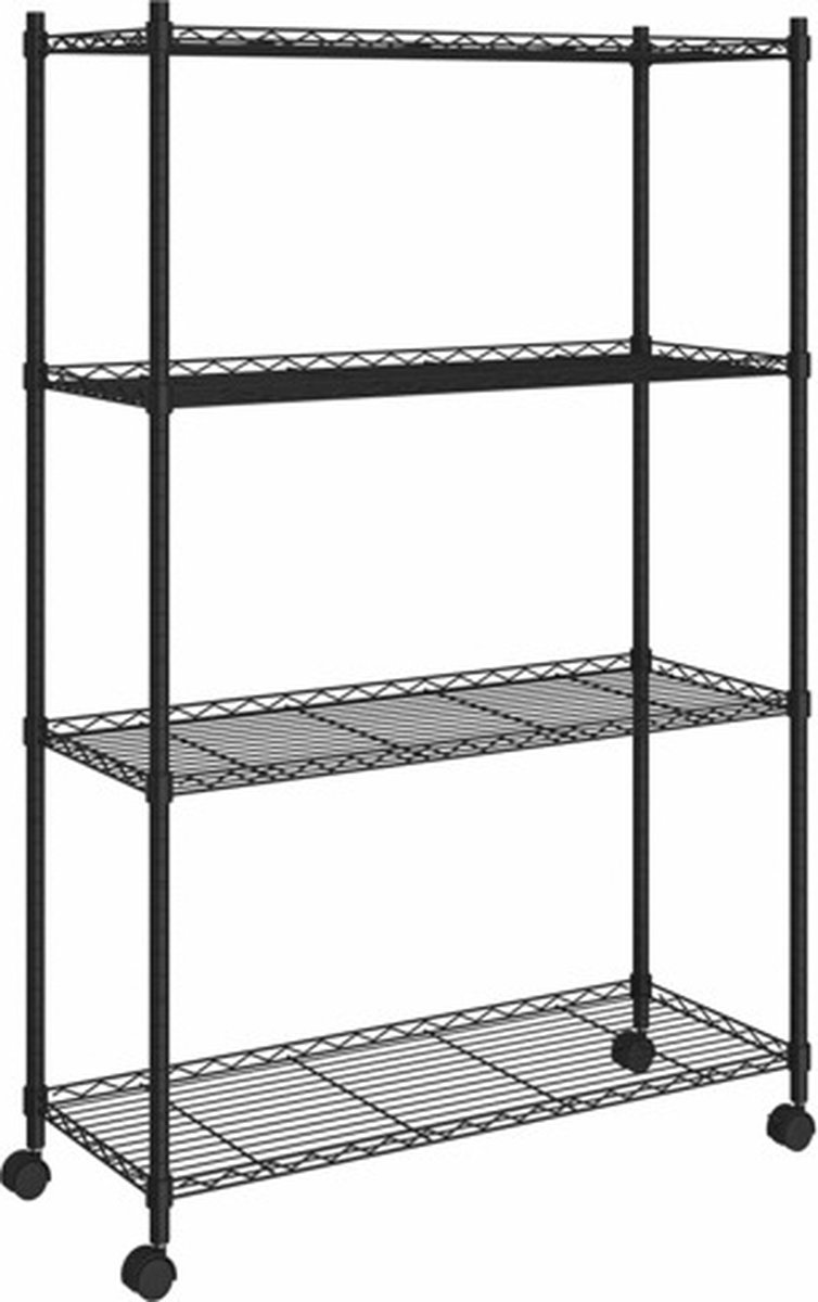 Bol.com vidaXL - Opbergrek - 4-laags - met - wielen - 200 - kg - 90x35x142 - cm - zwart aanbieding
