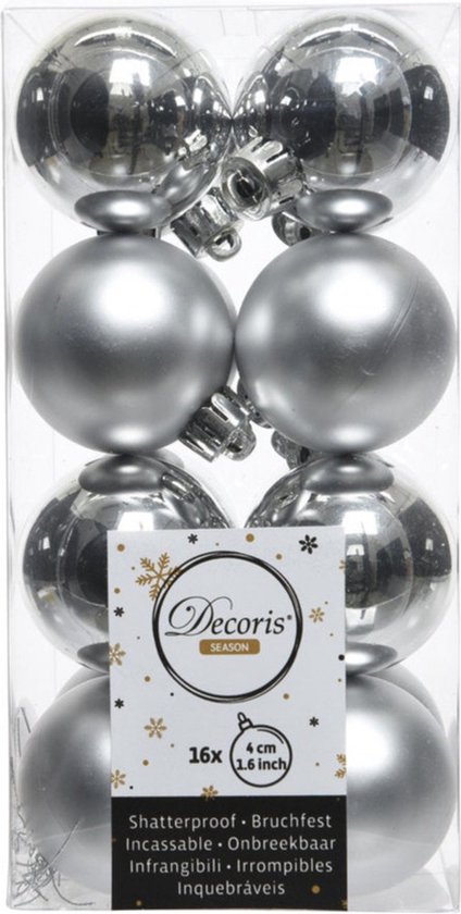 32x pcs boules de Noël en plastique mélange de nacre blanc et argent 4 cm - Décorations de Noël