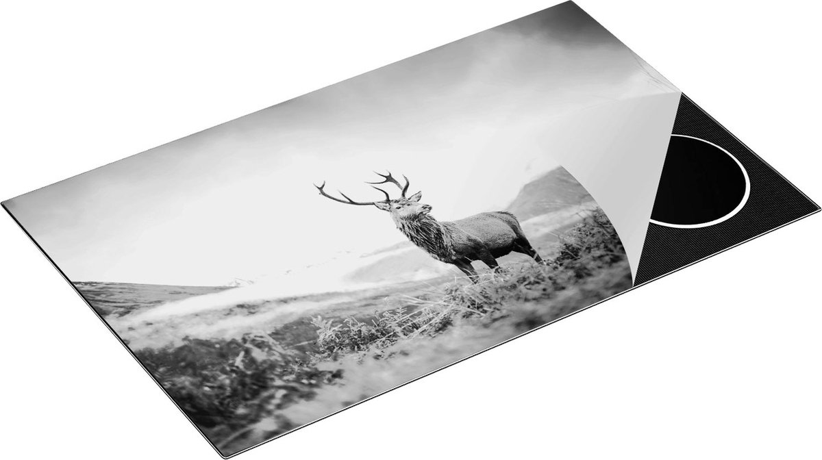 Chefcare Inductie Beschermer Hert in de Bergen met Mos - Zwart Wit - 85x52 cm - Afdekplaat Inductie - Kookplaat Beschermer - Inductie Mat
