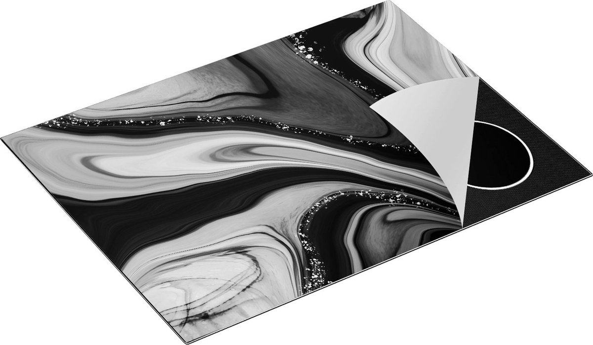 Chefcare Inductie Beschermer Abstracte Kunst- Verschillende Kleuren Marmer - Zwart Wit - 71x52 cm - Afdekplaat Inductie - Kookplaat Beschermer - Inductie Mat