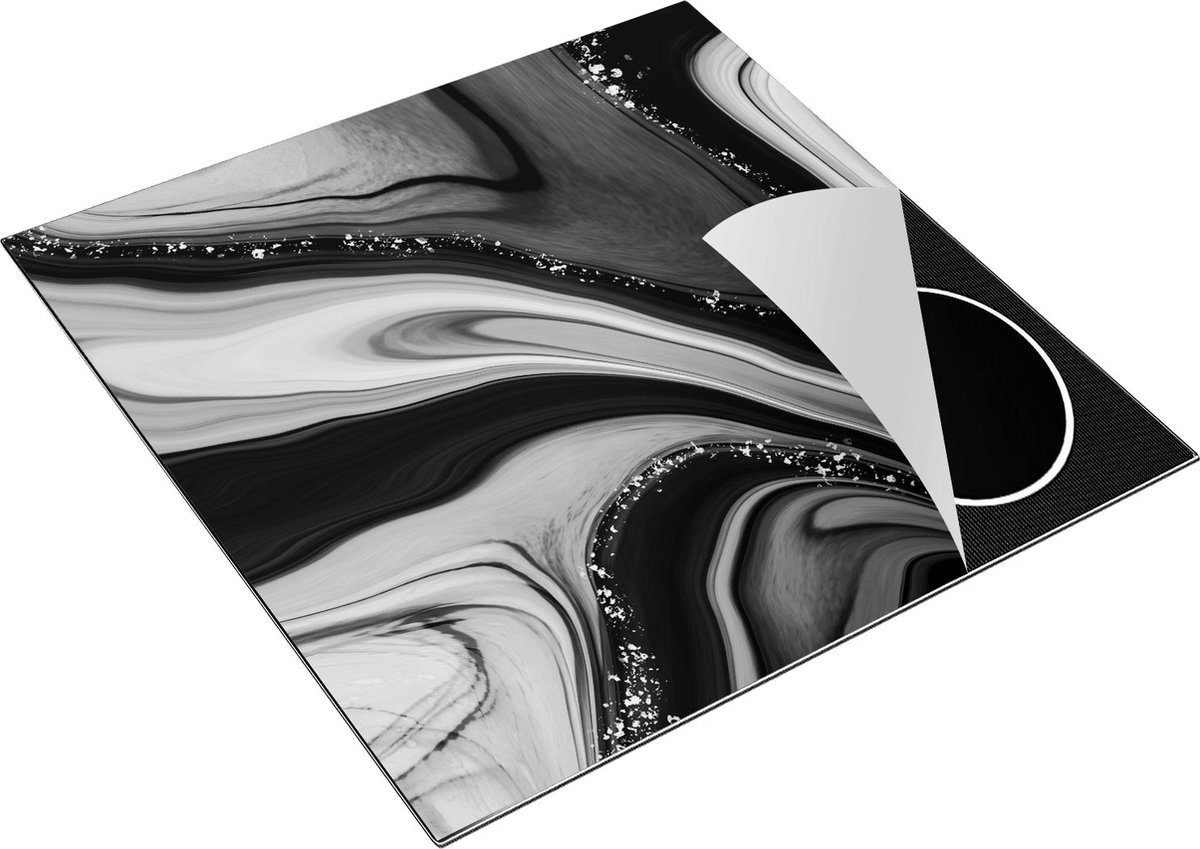 Chefcare Inductie Beschermer Abstracte Kunst- Verschillende Kleuren Marmer - Zwart Wit - 78x78 cm - Afdekplaat Inductie - Kookplaat Beschermer - Inductie Mat