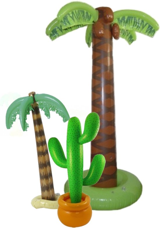 Tropische Hawaii feestversiering set - 3x stuks - opblaasbaar - palmbomen / cactus - Voor fun en thema party