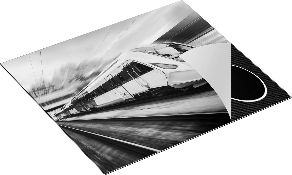 Chefcare Inductie Beschermer Trein bij het Station - Zwart Wit - 60x52 cm - Afdekplaat Inductie - Kookplaat Beschermer - Inductie Mat