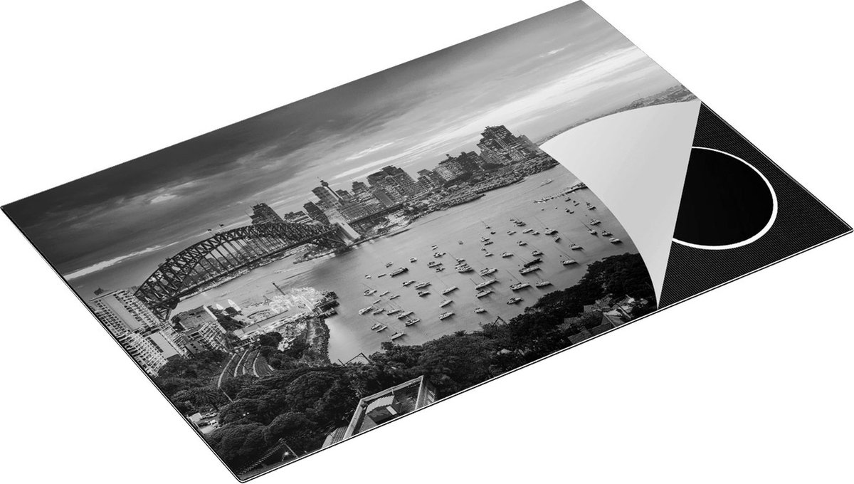 Chefcare Inductie Beschermer Sydney Harbour Bridge in de Avond - Zwart Wit - 81,6x52,7 cm - Afdekplaat Inductie - Kookplaat Beschermer - Inductie Mat