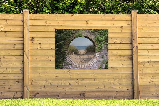 Affiche de jardin - Vue - Dunes - Été - Plage - Peinture de jardin - 120x90 cm - Jardin - Décoration de clôture - Toile de jardin