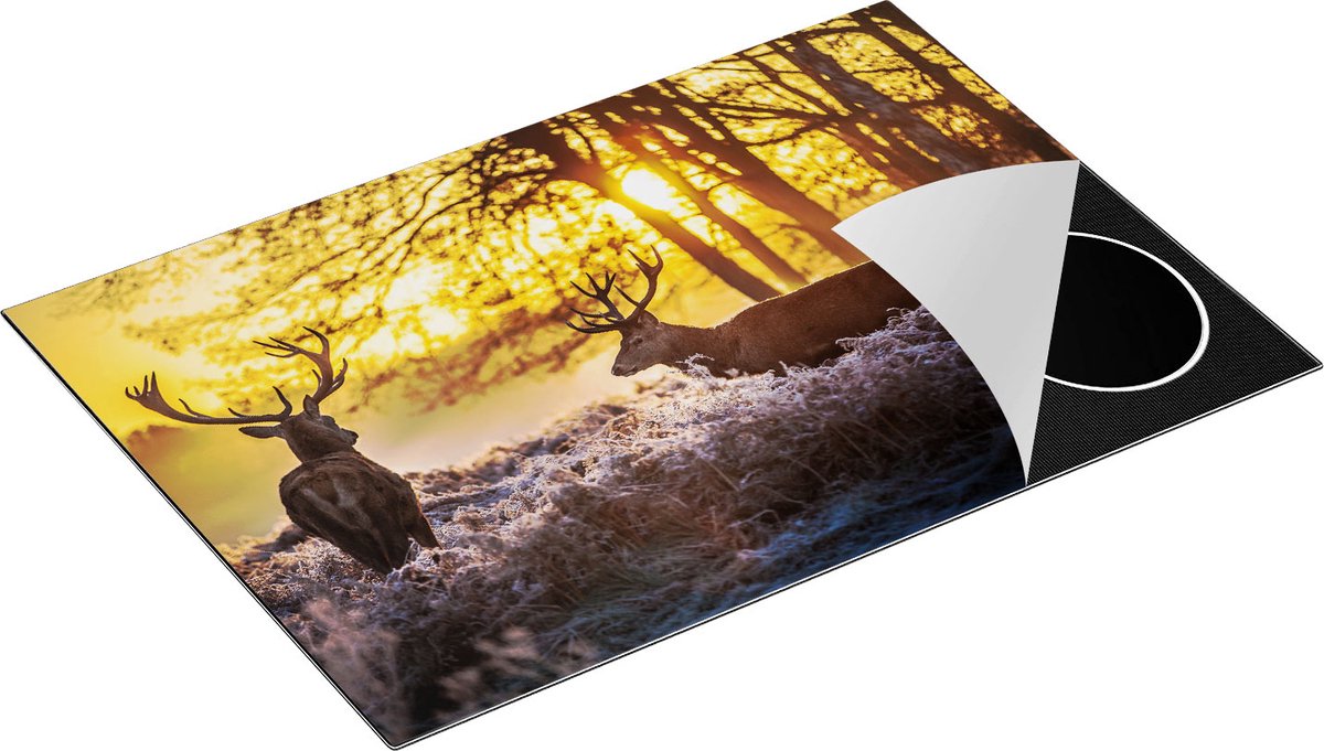 Chefcare Inductie Beschermer Twee Herten tijdens de Zonsondergang - 76x51,5 cm - Afdekplaat Inductie - Kookplaat Beschermer - Inductie Mat