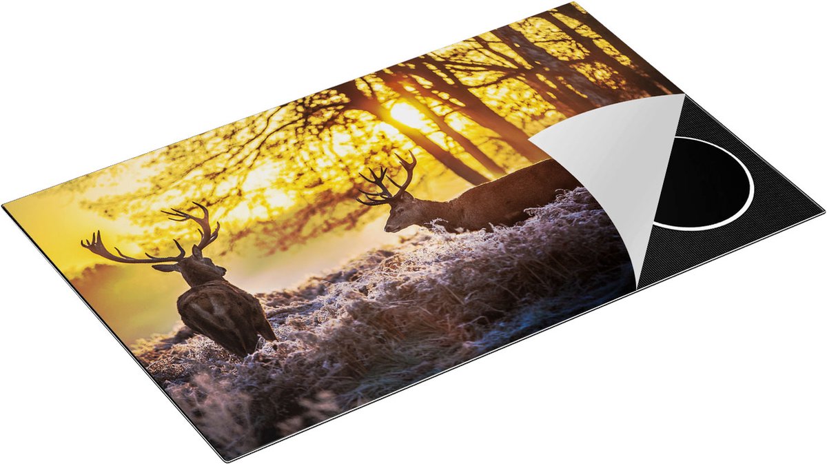 Chefcare Inductie Beschermer Twee Herten tijdens de Zonsondergang - 85x52 cm - Afdekplaat Inductie - Kookplaat Beschermer - Inductie Mat