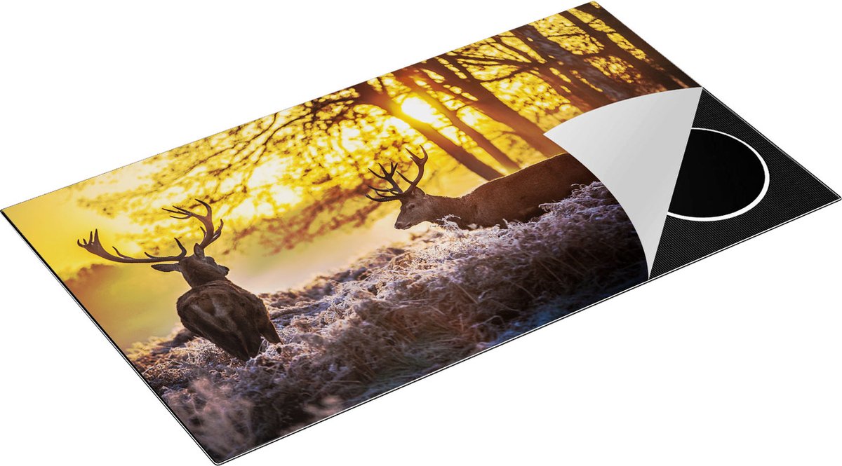 Chefcare Inductie Beschermer Twee Herten tijdens de Zonsondergang - 90x55 cm - Afdekplaat Inductie - Kookplaat Beschermer - Inductie Mat