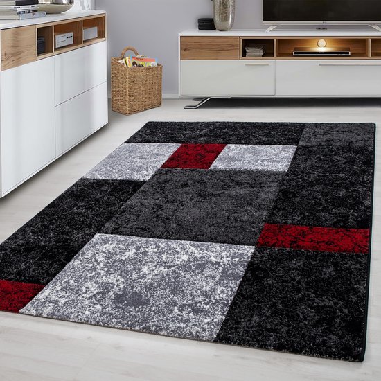Basic Collection Modern Vloerkleed Rood / Grijs Laagpolig- 160x230 CM