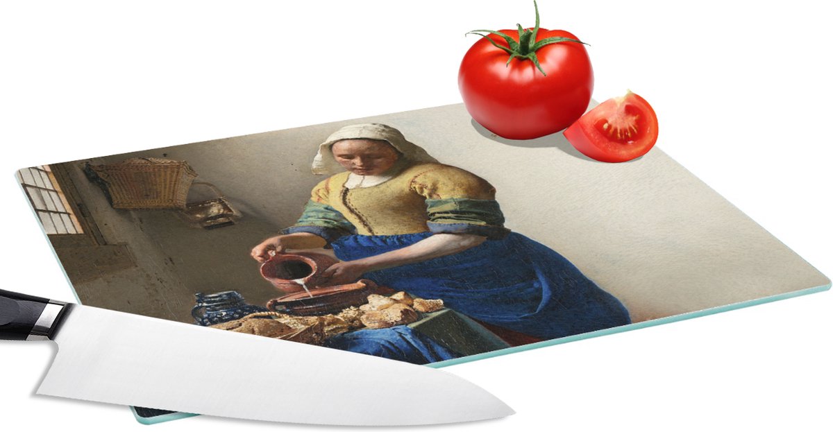 Glazen Snijplank - 28x20 - Het melkmeisje - Kunst - Oude meesters - Vermeer - Snijplanken Glas
