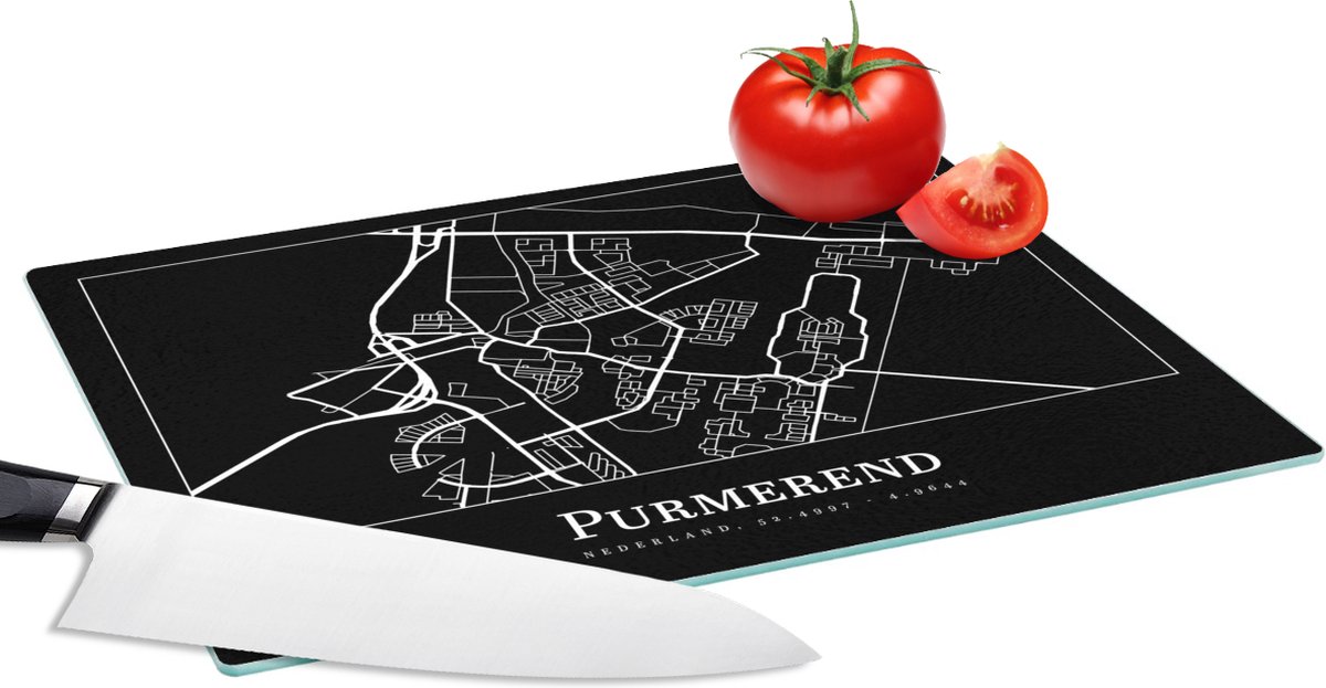 Glazen Snijplank - 28x20 - Plattegrond - Purmerend - Kaart - Stadskaart - Snijplanken Glas