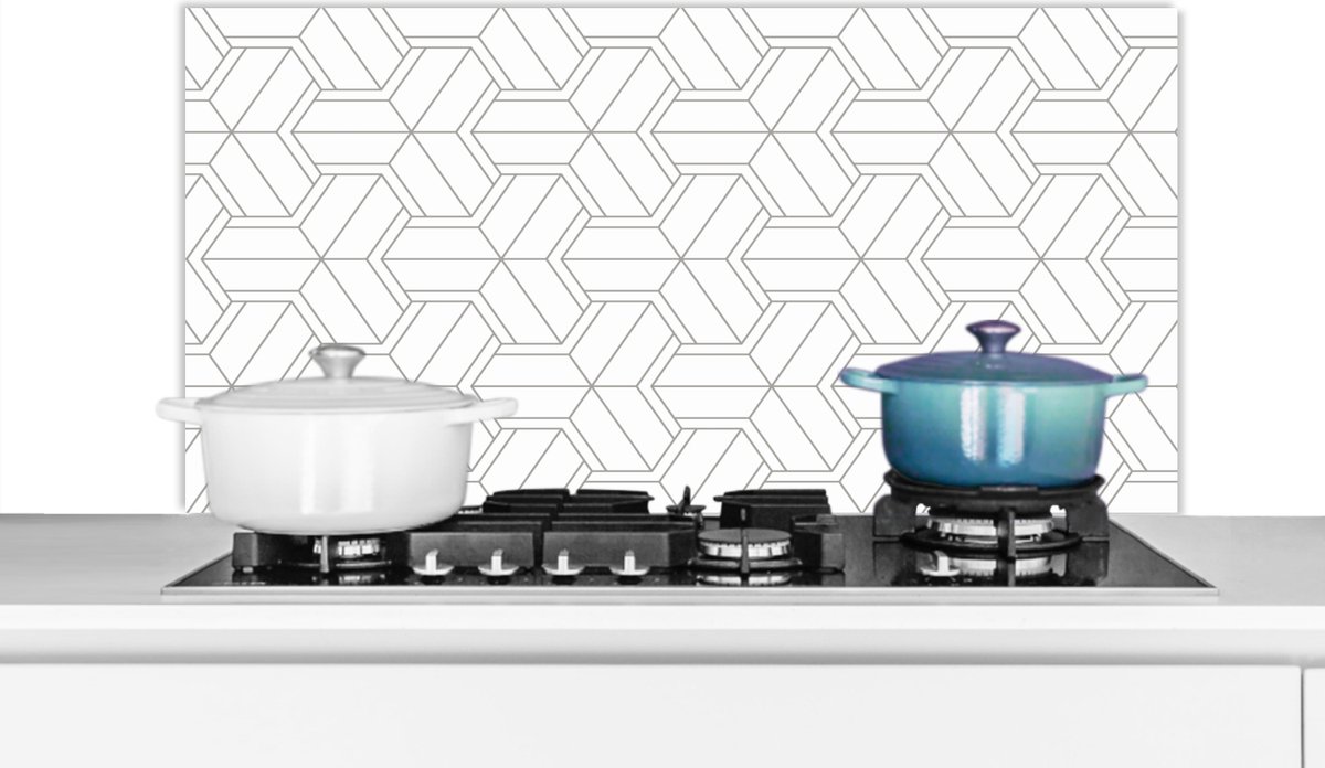 KitchenYeah - Spatscherm - Patronen - Design - Lijn - Zwart - Wit - 100x50 cm