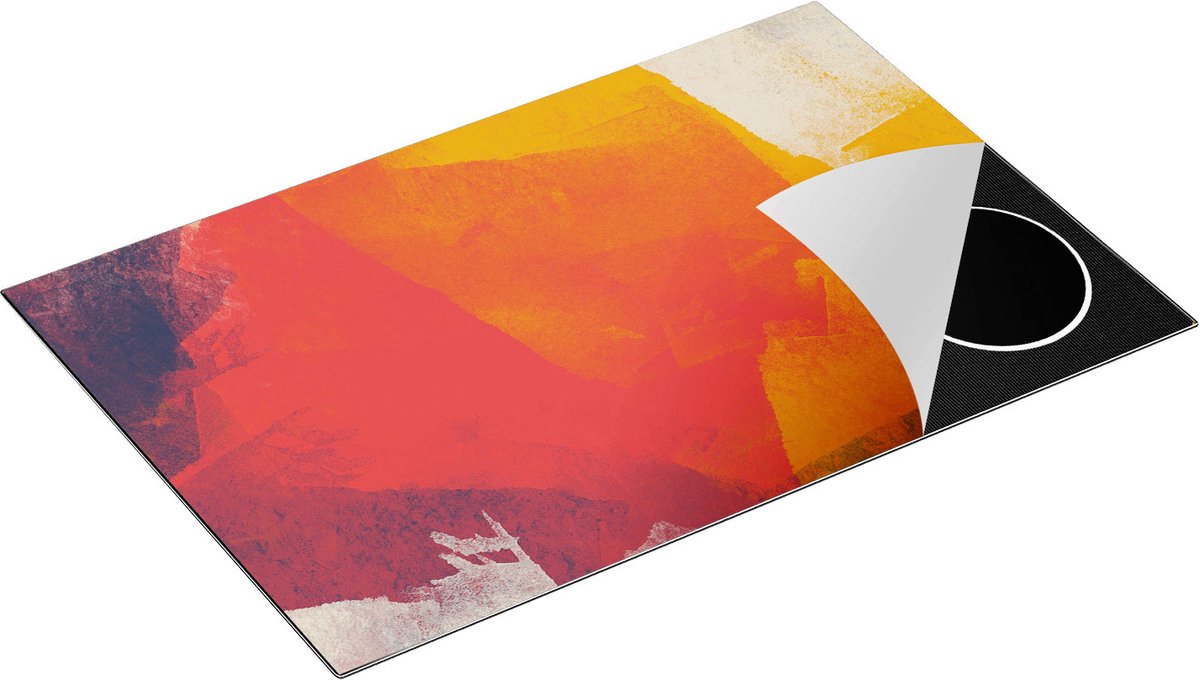 Chefcare Inductie Beschermer Abstracte Kunst - Zwart Oranje Beige - 81x52 cm - Afdekplaat Inductie - Kookplaat Beschermer - Inductie Mat