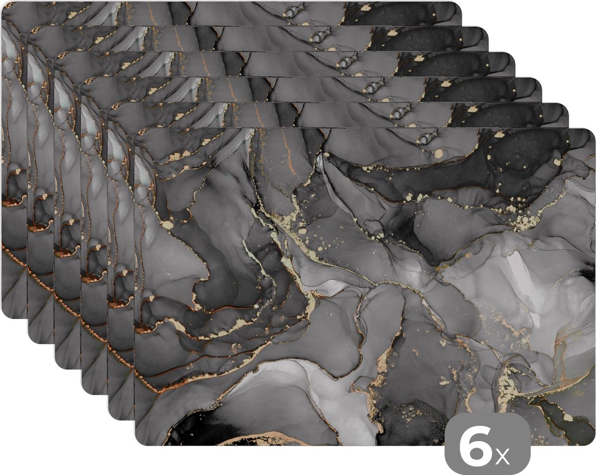 Placemats Marmer Goud Zwart Grijs Onderleggers placemat 45x30 cm 6 stuks