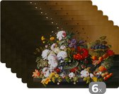 Set de table - Nature morte avec fleurs et fruits - Œuvre d'art - Maîtres anciens - 45x30 cm - 6 pièces - Résistant à la chaleur - Antidérapant - Coussinet - Amovible