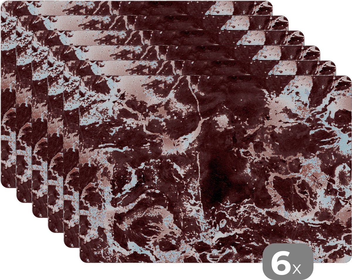 Placemats - Roze - Zwart - Luxe - Stenen - Marmer - Onderlegger - 45x30 cm - 6 stuks