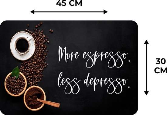 Set de table - Napperons en plastique - Café - Plus d'espresso Moins depresso - Citations - Énonciations - 45x30 cm - 6 pièces - Résistant à la chaleur - Antidérapant - Pad - Amovible