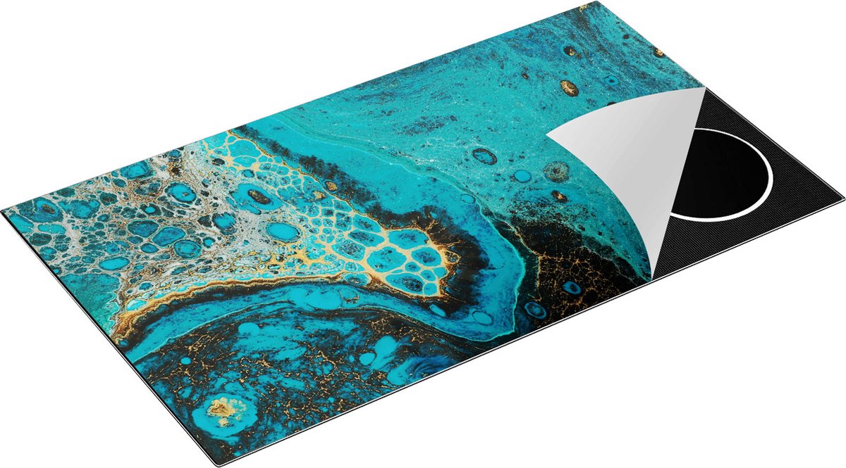 Chefcare Inductie Beschermer Abstracte Kunst - Creatieve Blauwe Kleuren - 90x55 cm - Afdekplaat Inductie - Kookplaat Beschermer - Inductie Mat