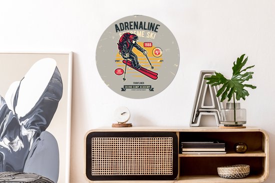 Cercle de papier peint - Ski - Sport - Vintage - 50x50 cm - Cercle de mur