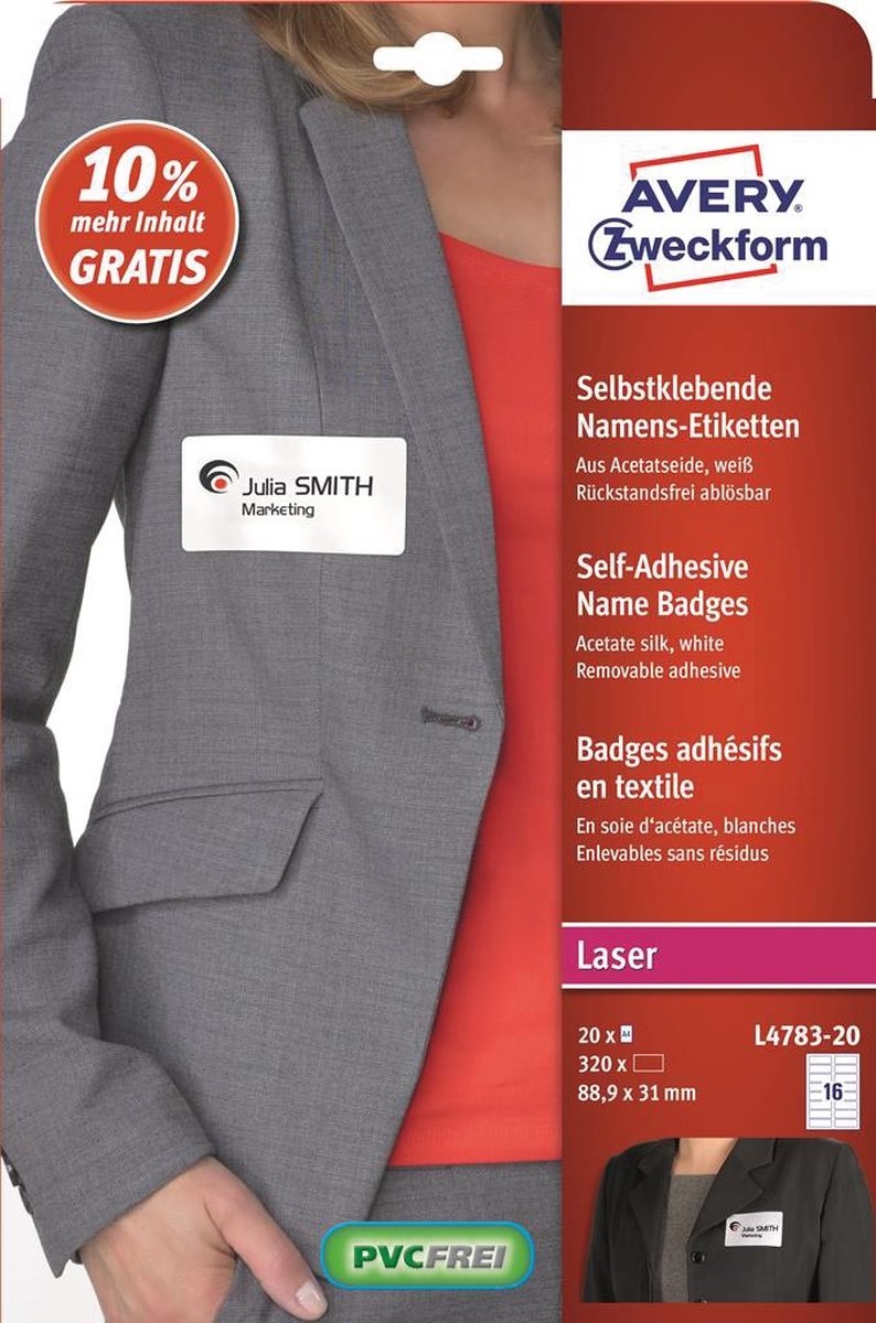 AVERY zelfklevende badge ft 88,9 x 31 mm, doos van 320 stuks, wit 30 stuks