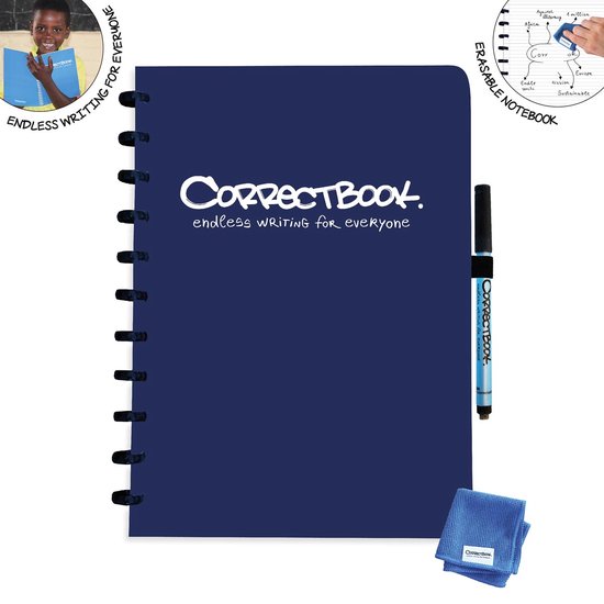 Correctbook A4 Original:  uitwisbaar / herbruikbaar notitieboek, gelijnd, Midnight Blue (marineblauw) 20 stuks