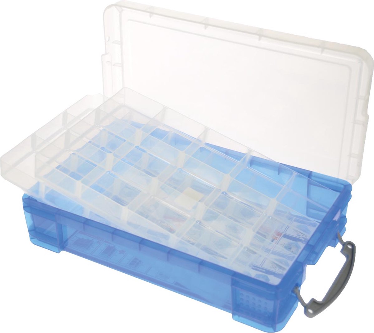 Really Useful Box opbergdoos 4 liter met 2 dividers, transparant blauw - Really Useful Box