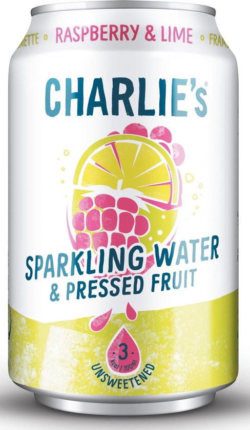 Charlie's vruchtenlimonade Raspberry & Lime, blikje van 330 ml , pak van 12 stuks