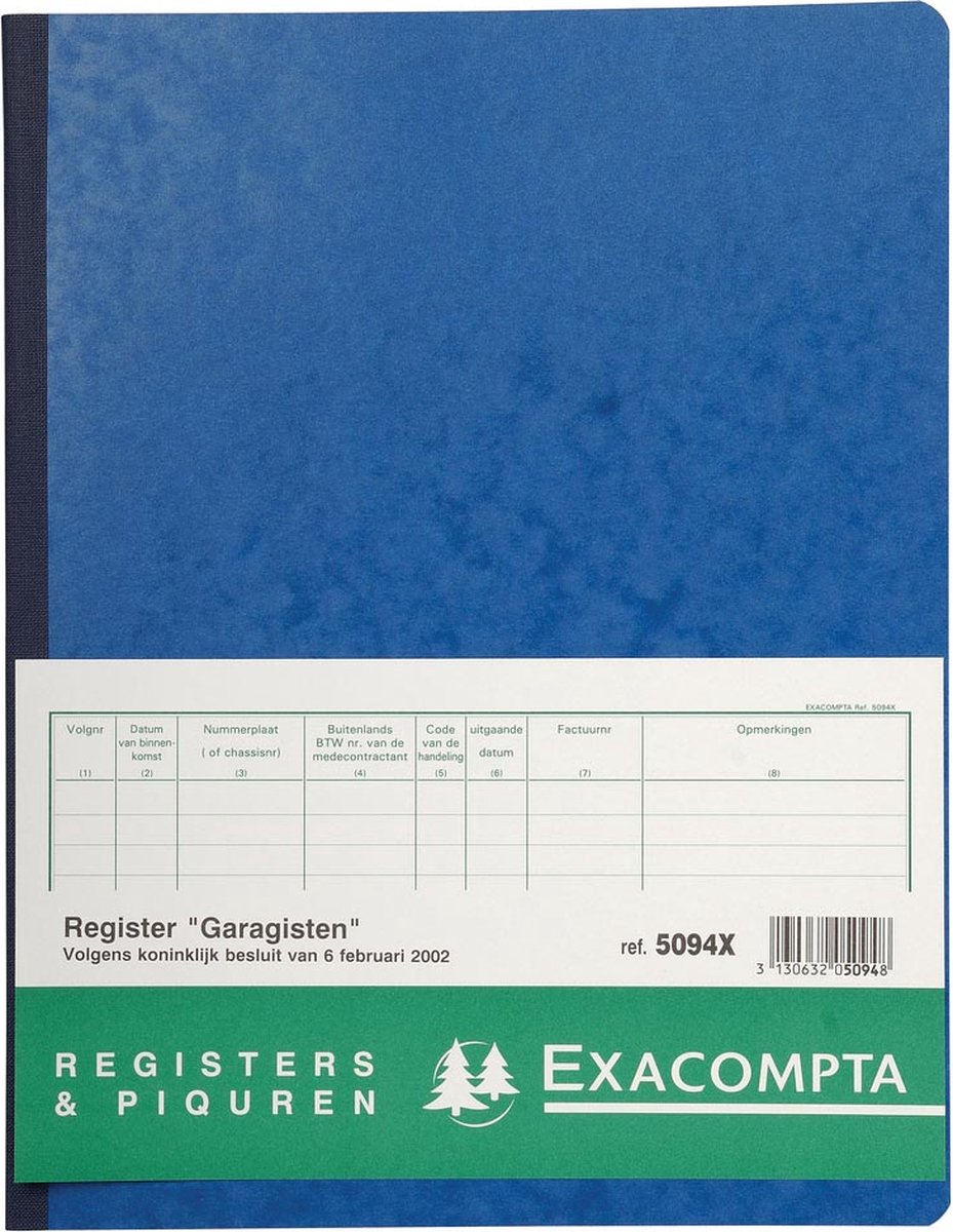 Exacompta register garagist en pomphouder, ft 32 x 25 cm, Nederlandstalig 5 stuks