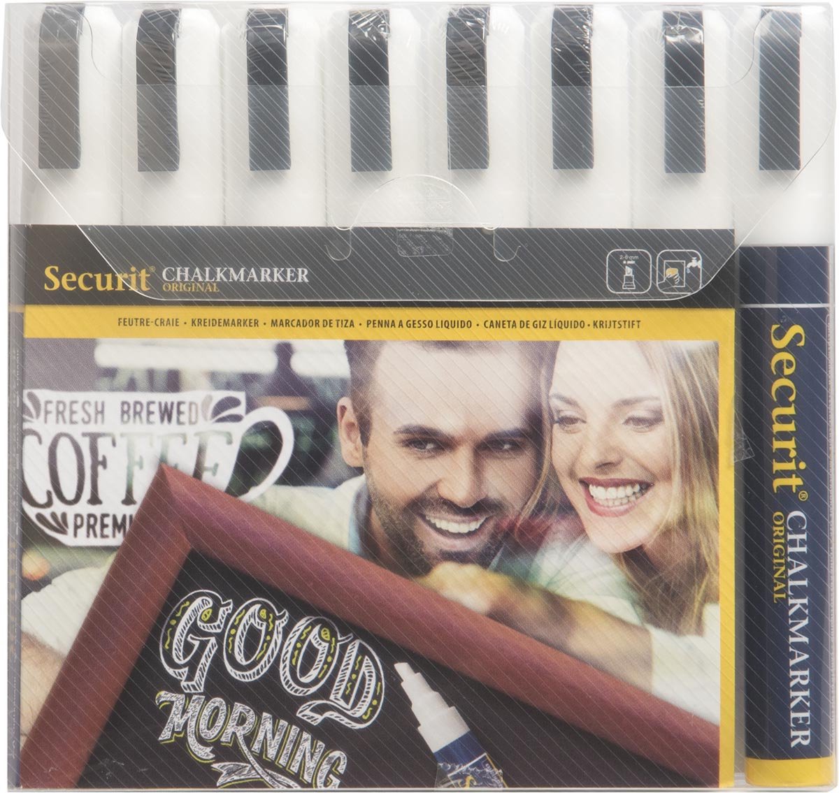 Securit krijtmarker medium, etui van 8 stuks, wit 12 stuks