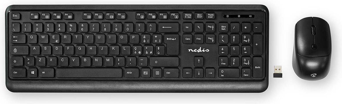 Nedis Muis en Toetsenbord - Set | Draadloos | Muis- en toetsenbordverbinding: USB | 800 / 1200 / 1600 dpi | Instelbare DPI | QWERTY | Italiaans