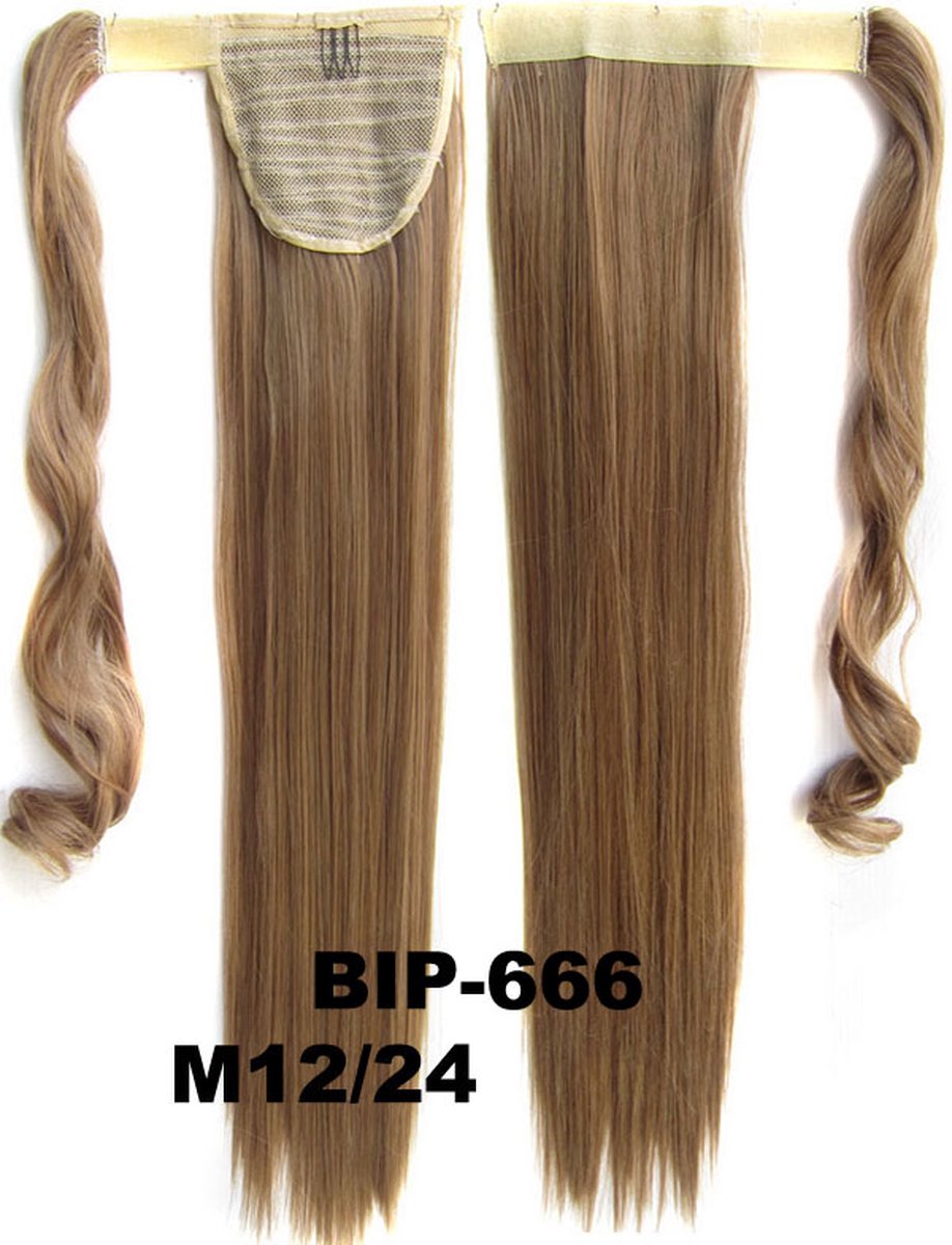 Wrap Around paardenstaart, ponytail hairextensions straight bruin / blond - M12/24