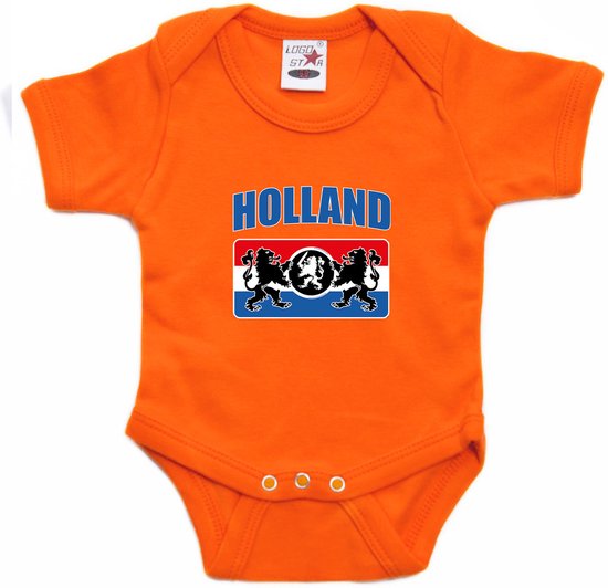 Barboteuse fan Oranje pour bébés - Holland avec armoiries néerlandaises - Supporter des Nederland - Fête du Roi / Championnat d'Europe / Coupe du monde barboteuse / outfit 56 (1-2 mois)