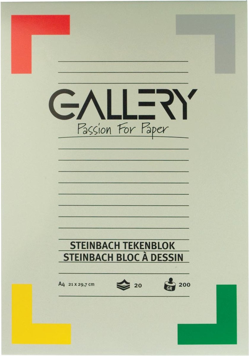 Gallery Steinbach tekenpapier, 200 g, ft 21 x 29,7 cm, A4, gekorreld, blok van 20 vel 10 stuks