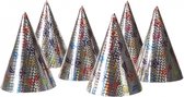 Boland Feesthoedjes/punthoedjes van karton - set 6x stuks - holografisch - met elastiekje - verjaardag